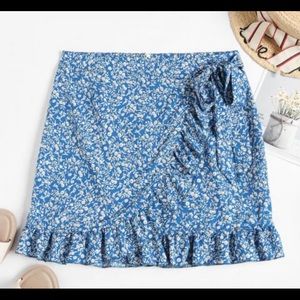 blue floral overlap skirt